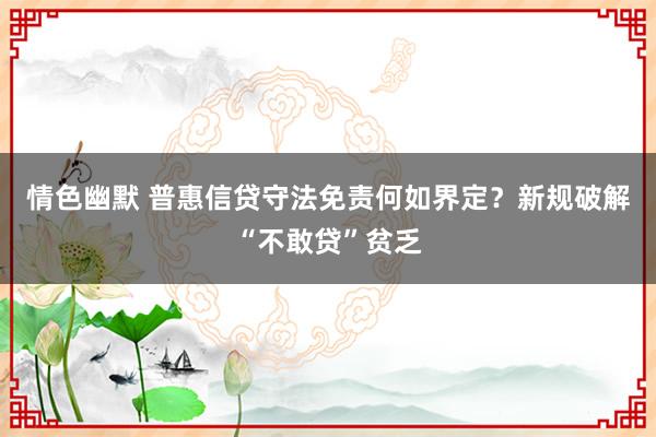 情色幽默 普惠信贷守法免责何如界定？新规破解“不敢贷”贫乏